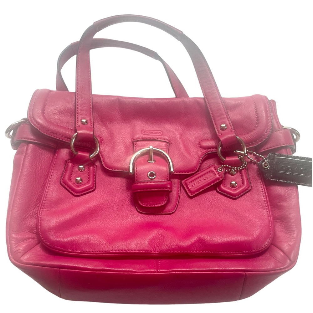 Pink Coach shoulder handbag.
